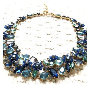 J.Crew Statement Necklace Blue Botanical Cluster